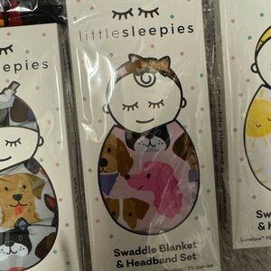 Little Sleepies Dog Pattern Swaddle & Headband Set